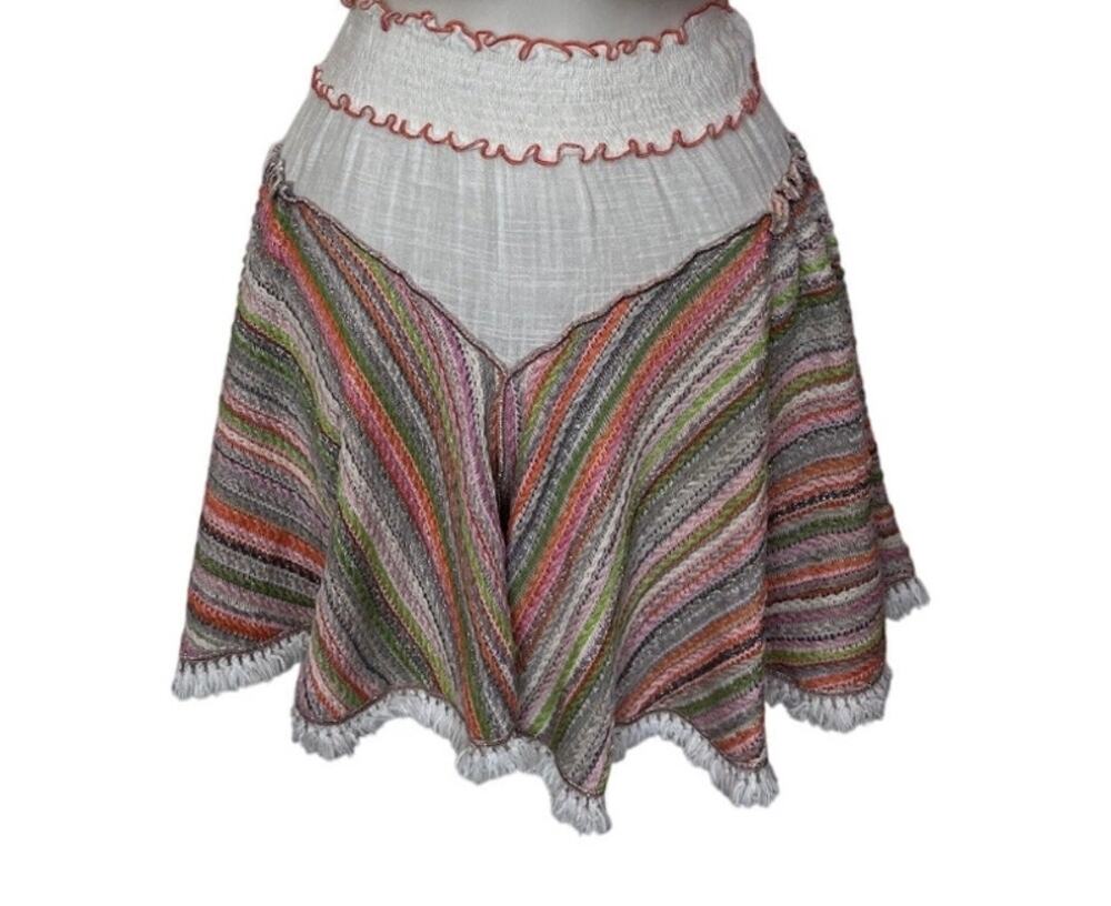 CHIO Di Stefania Multi Stripe Fringe Mini Skirt Sz Small